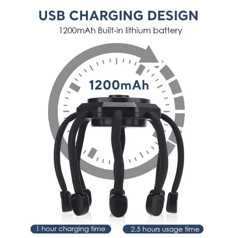 Electric Head Massager Octopus Massager 20 Contracts 5 Modes Scalp Massager 2 Extra Long Contract Red Light Therapy Device