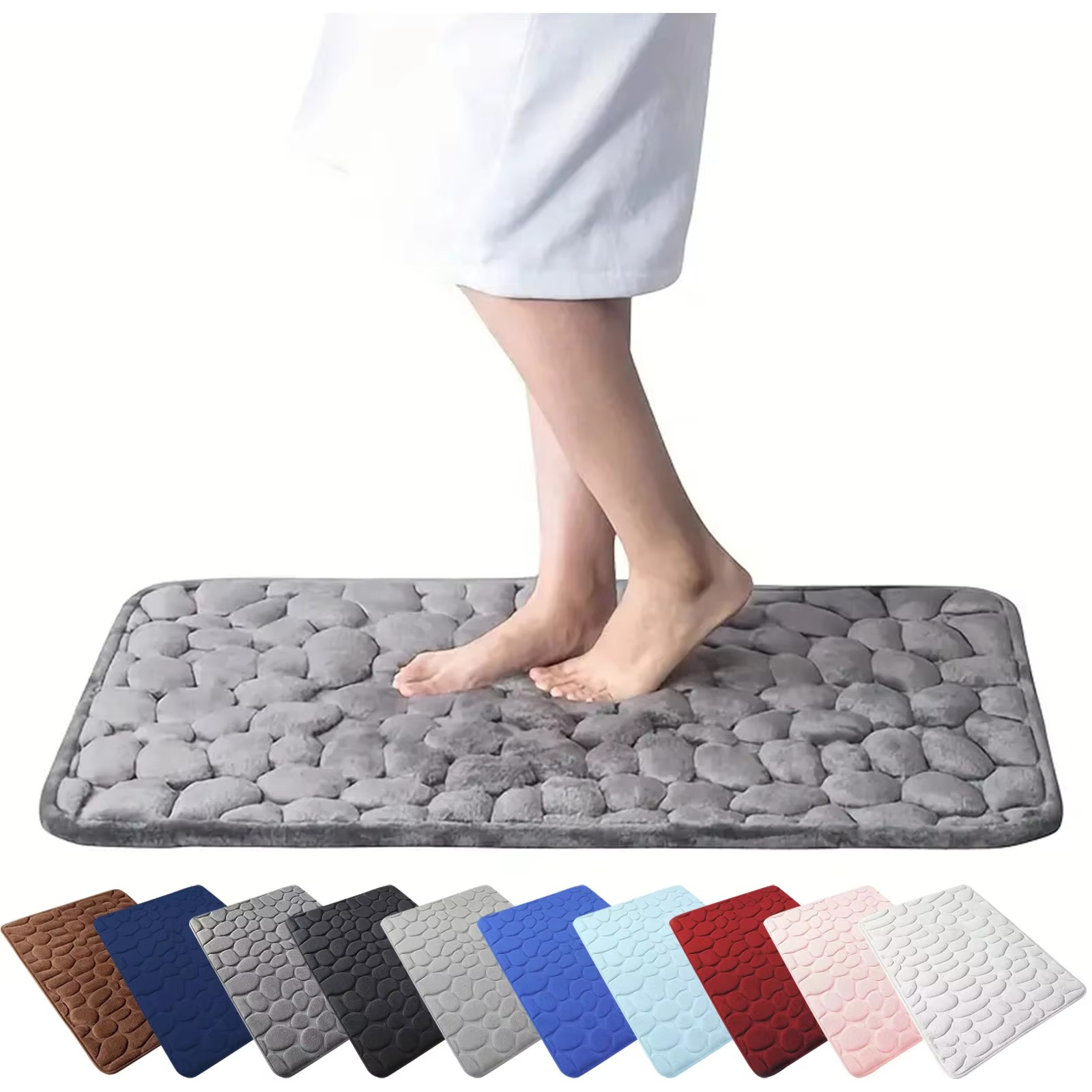 Non Slip Bathroom Mat Bath Mats Absorbent Doormat Carpet Cobblestone Embossed Door Floor Mats Machine Washable Quick Drying
