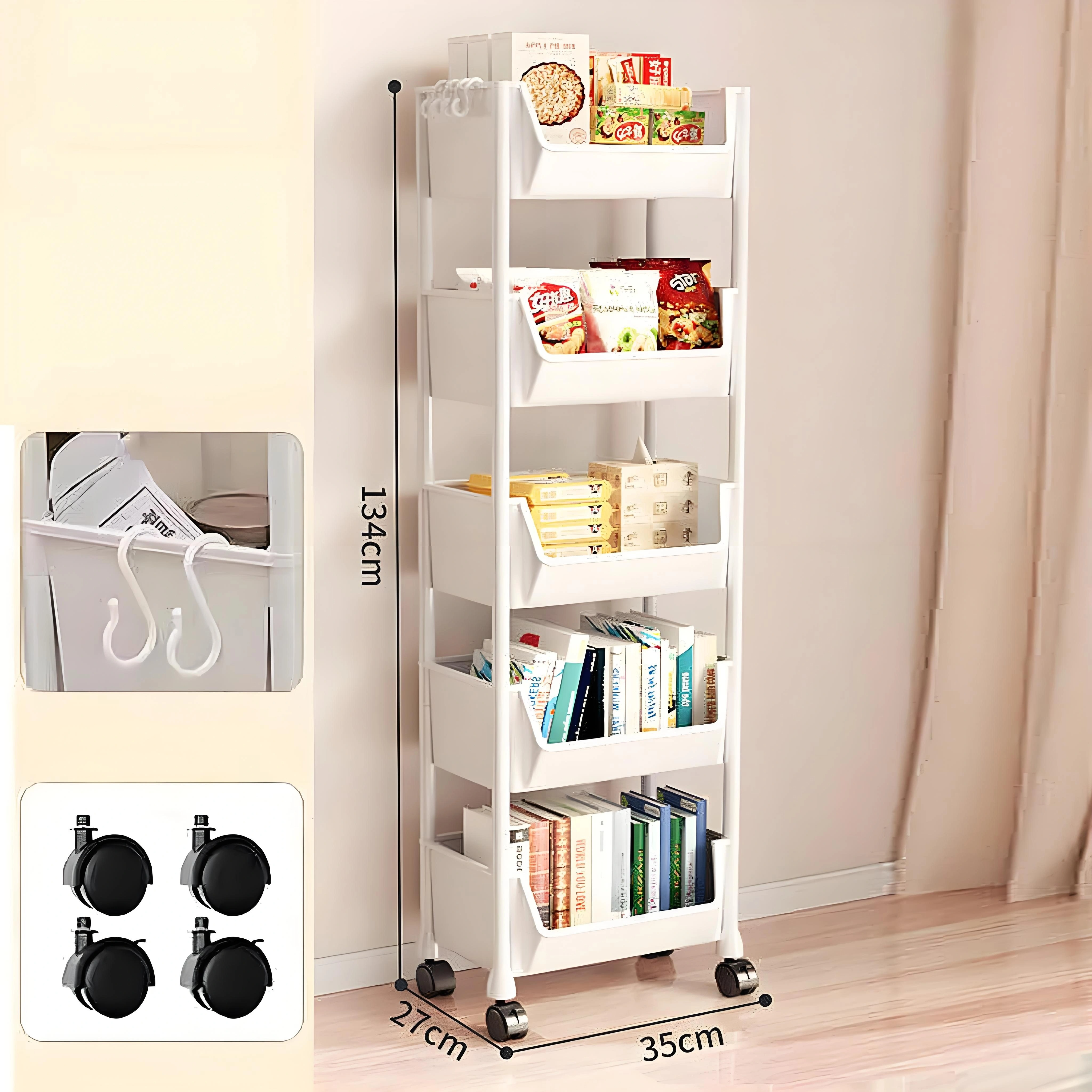 5-Tier Slim Rolling Storage Cart | Mobile Organizer with Slide-Out Trays | Space-Saving for Bathroom Laundry & Kitchen