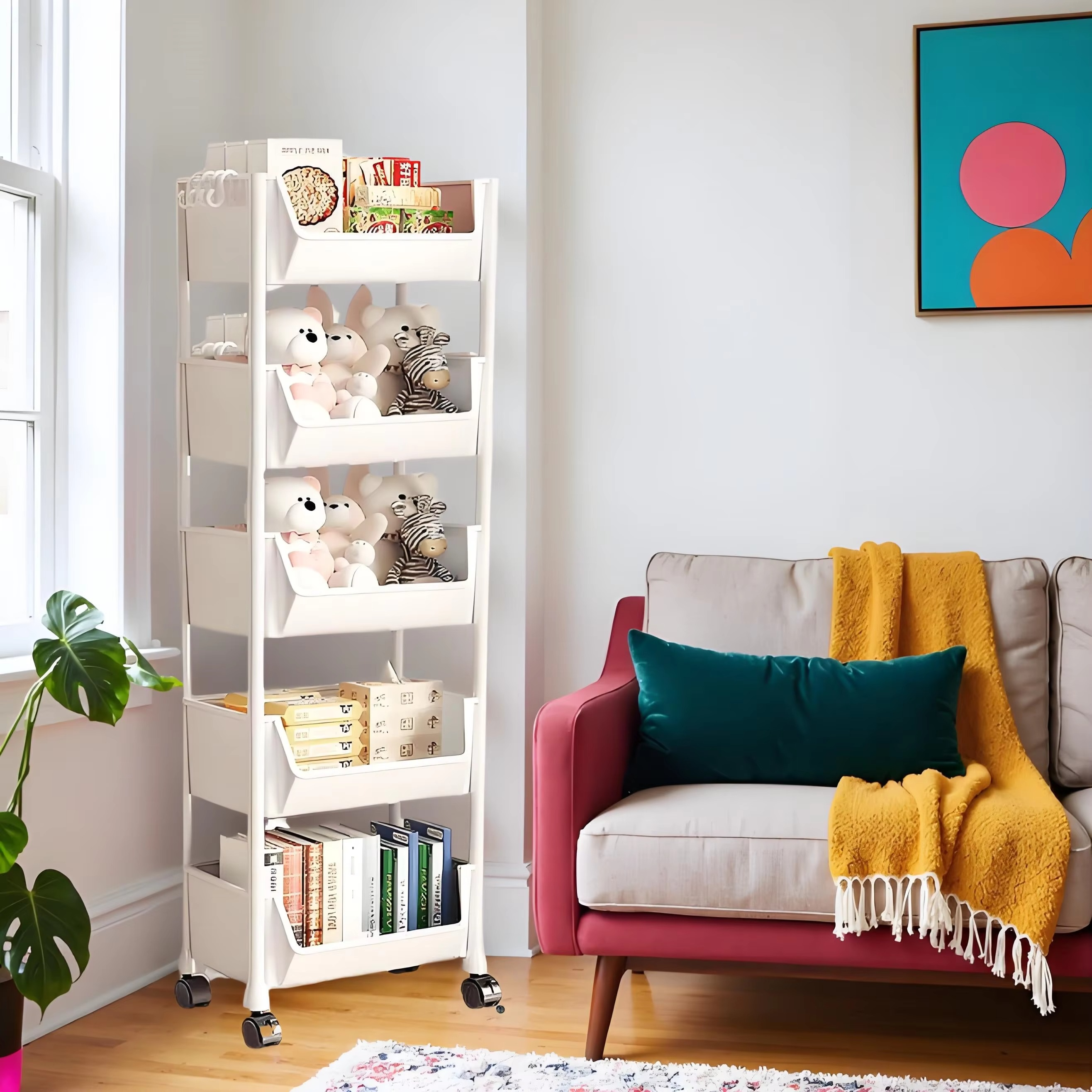 5-Tier Slim Rolling Storage Cart | Mobile Organizer with Slide-Out Trays | Space-Saving for Bathroom Laundry & Kitchen