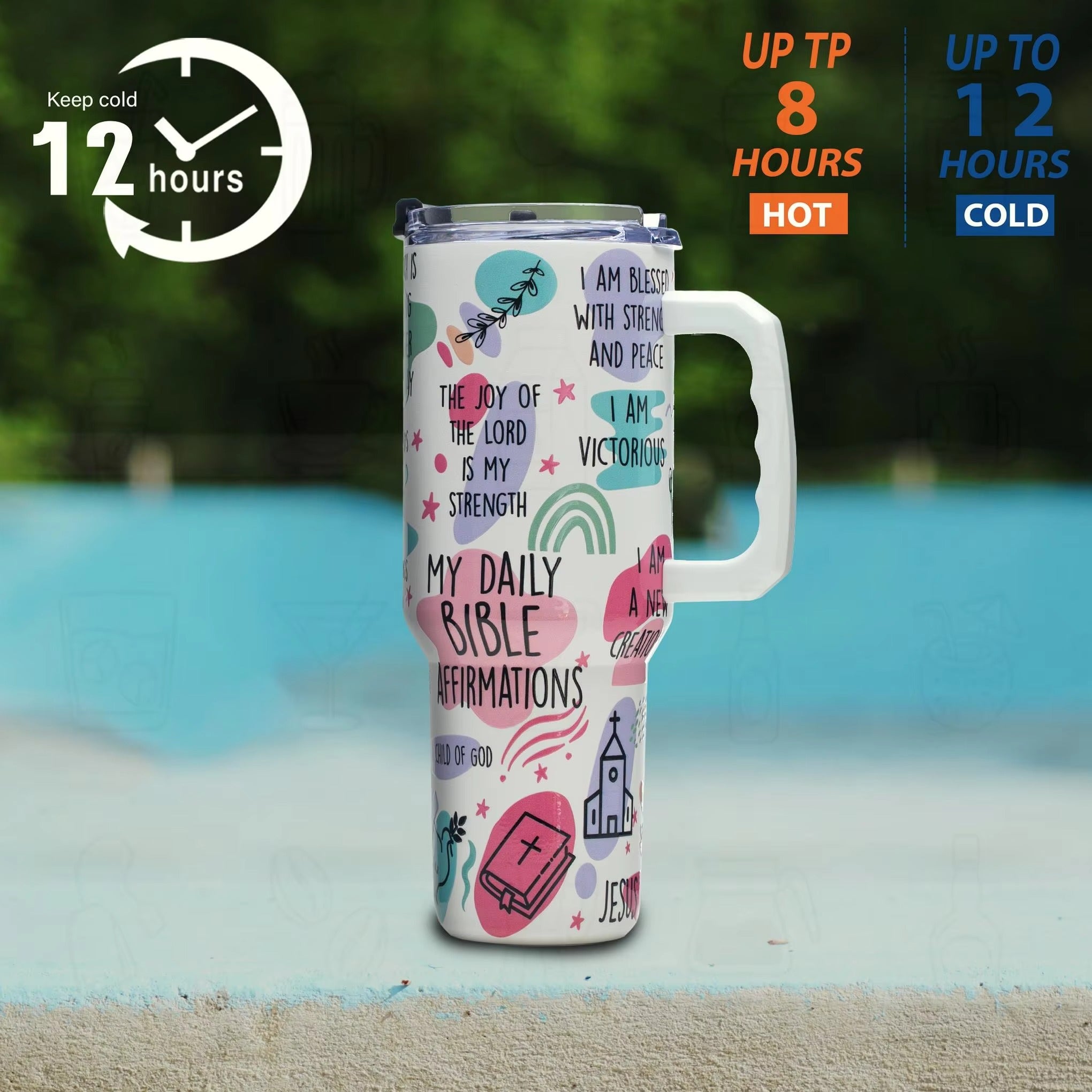 Bible Verse 40oz Christian Tumbler with Handle and Straw, Vacuum Insulated Stainless Steel Cup, Gift for Friend