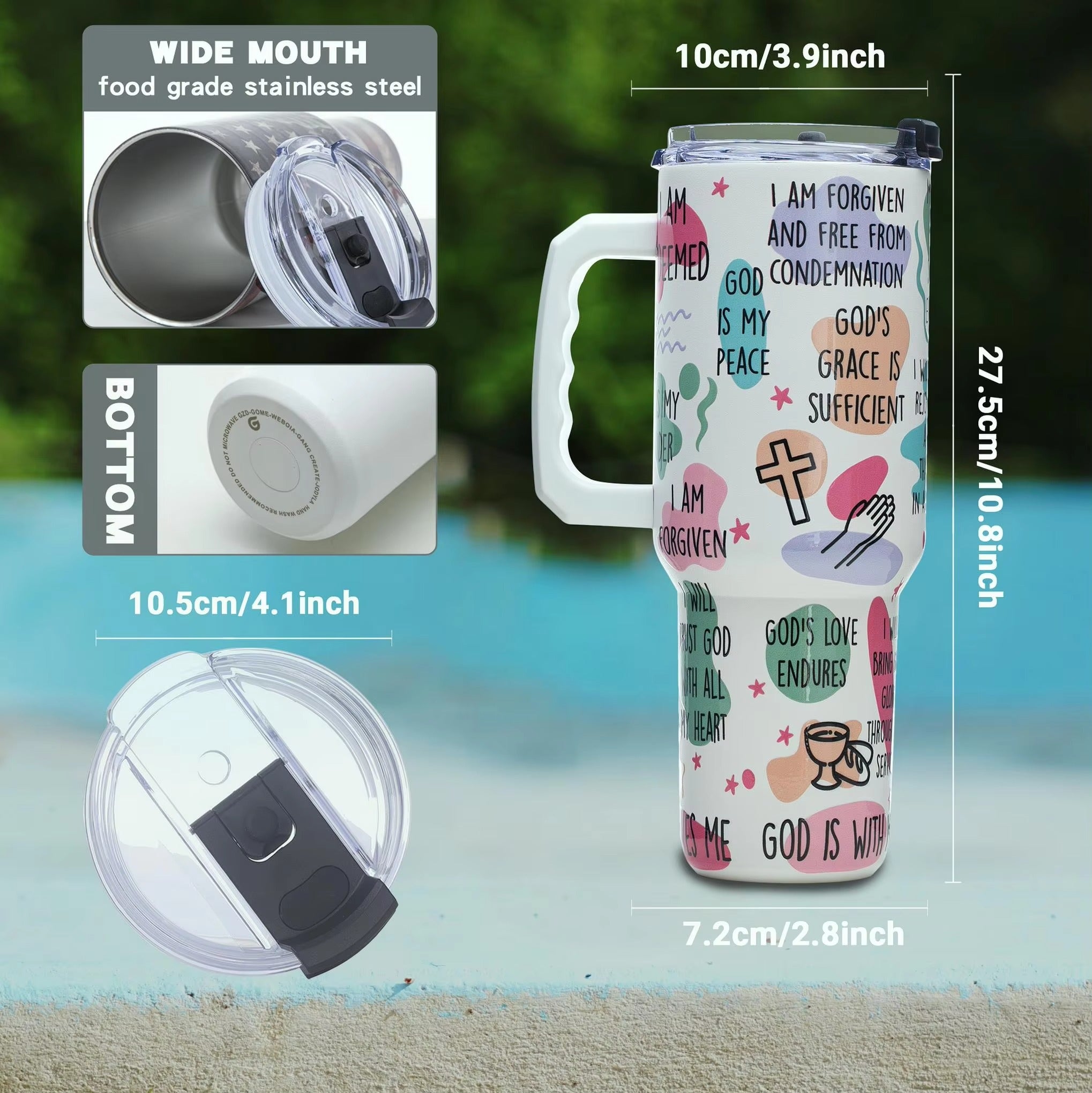 Bible Verse 40oz Christian Tumbler with Handle and Straw, Vacuum Insulated Stainless Steel Cup, Gift for Friend