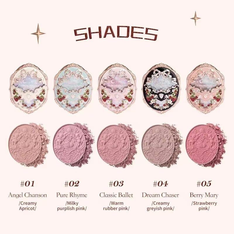 Flower Knows Strawberry Rococo Series Embossed Blush Natural Waterproof Anti-sweat Brightening Skin Tone Contouring Cheek Tint