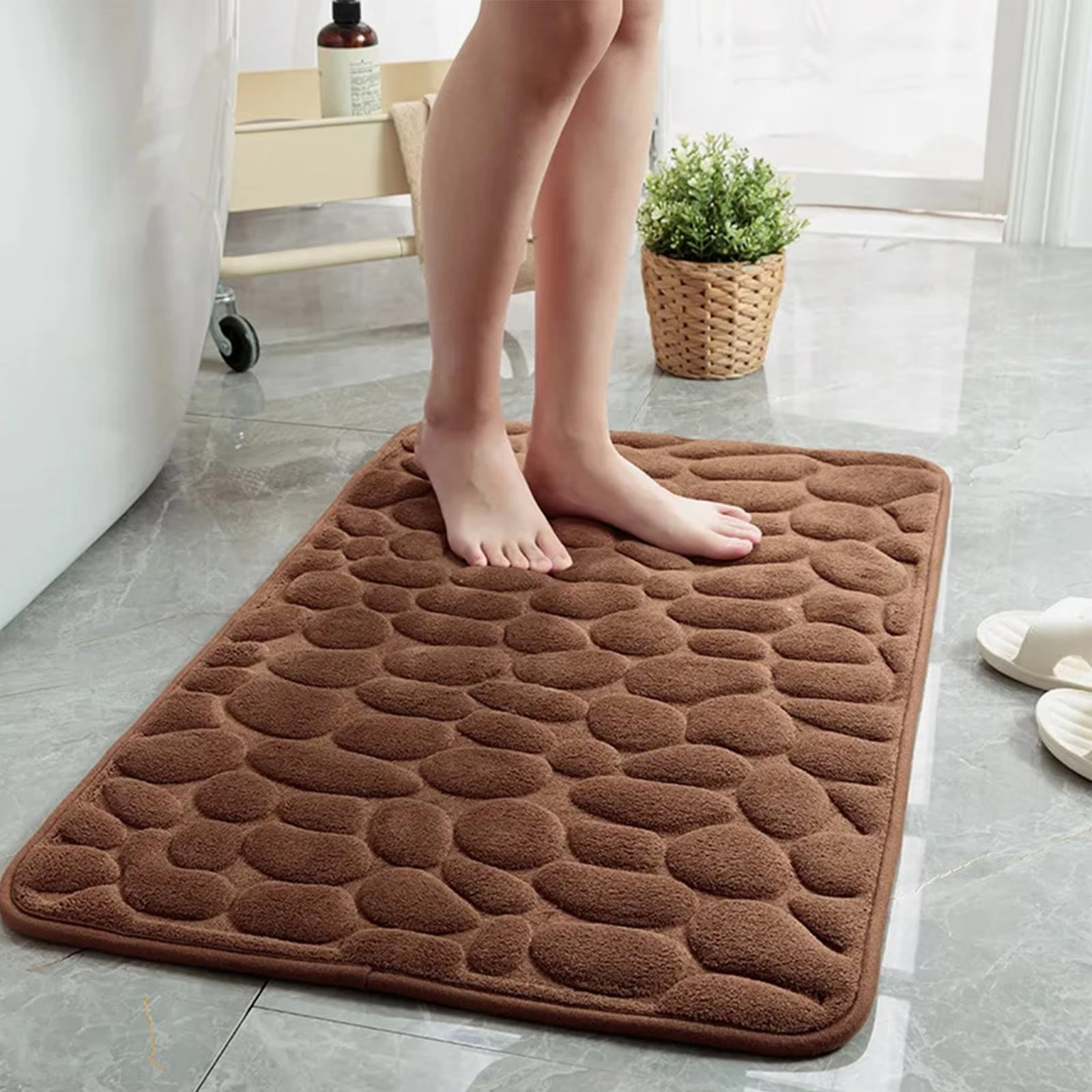 Non Slip Bathroom Mat Bath Mats Absorbent Doormat Carpet Cobblestone Embossed Door Floor Mats Machine Washable Quick Drying